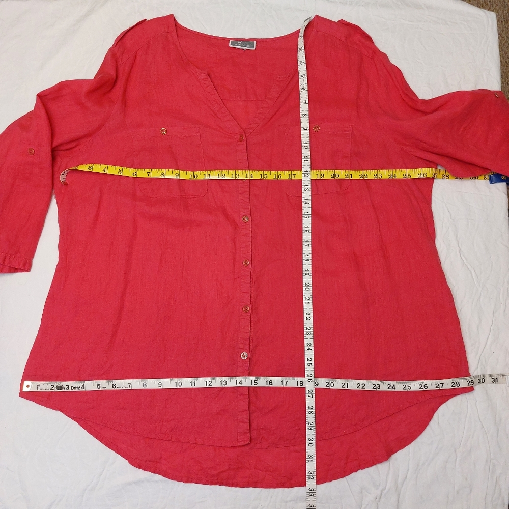 100% Linen Long, Roll Up Sleeves Hot Pink Plus Size Shirt size XXL - Picture 7 of 10